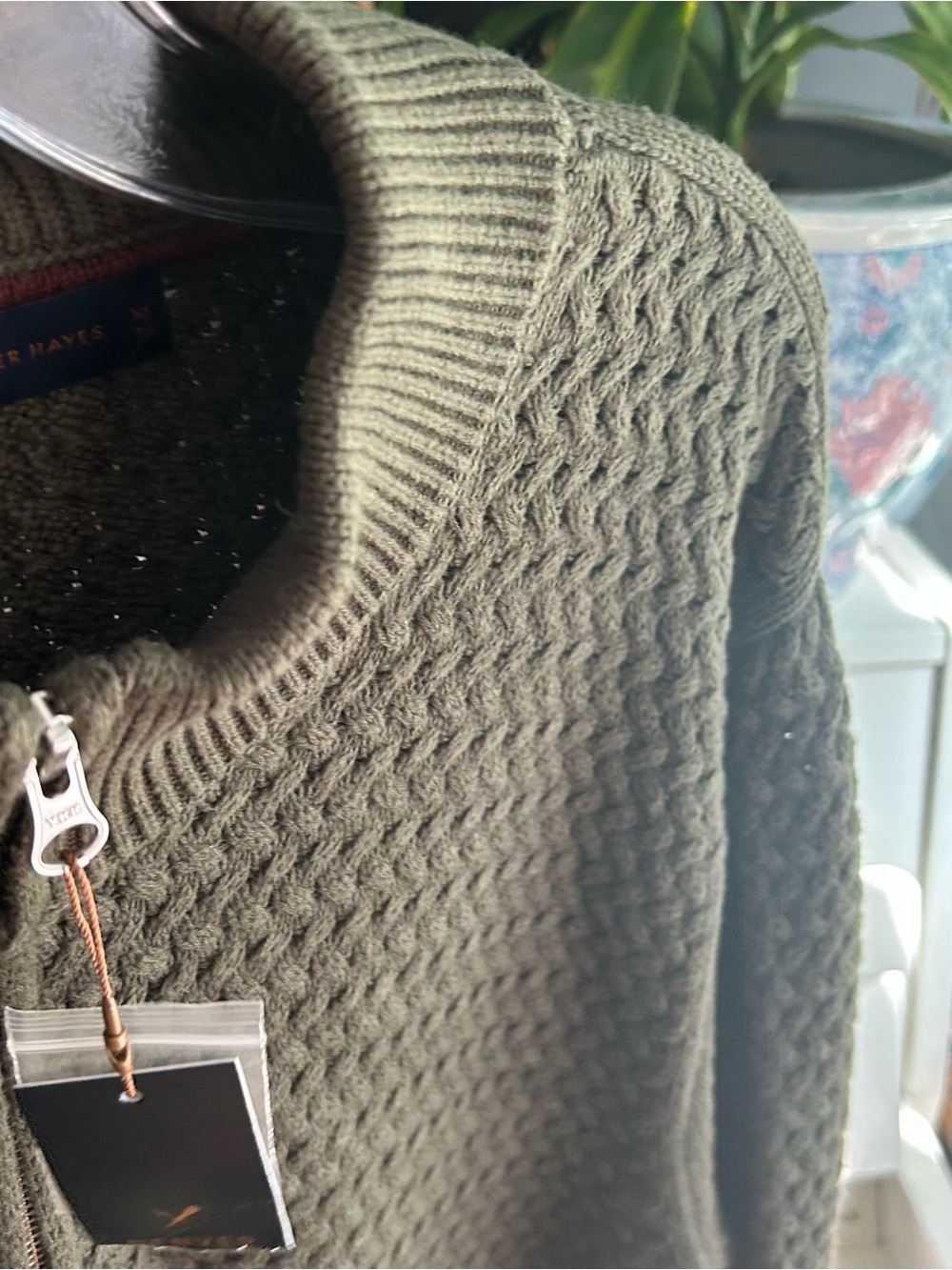 Denver Hayes Olive Green Textured Quarter Zip Sweater XL - Picture 6 of 12